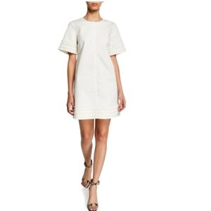 Ashton Military White Twill Cinq a Sep 5a7 Soft White Stretch Denim Shift Dress
